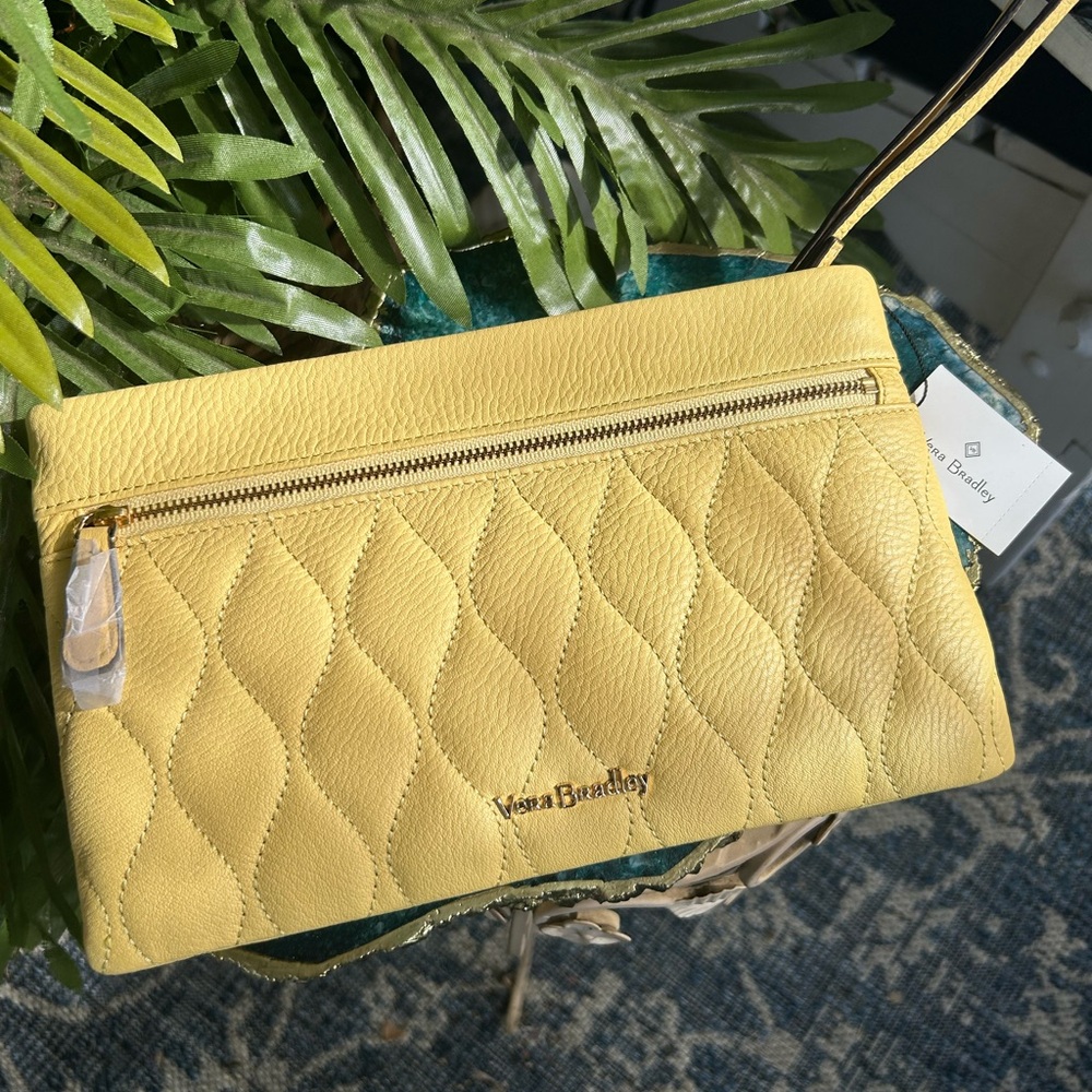 Vera Bradley MIA Yellow Leather Quilted Wristlet - Picture 3 of 11